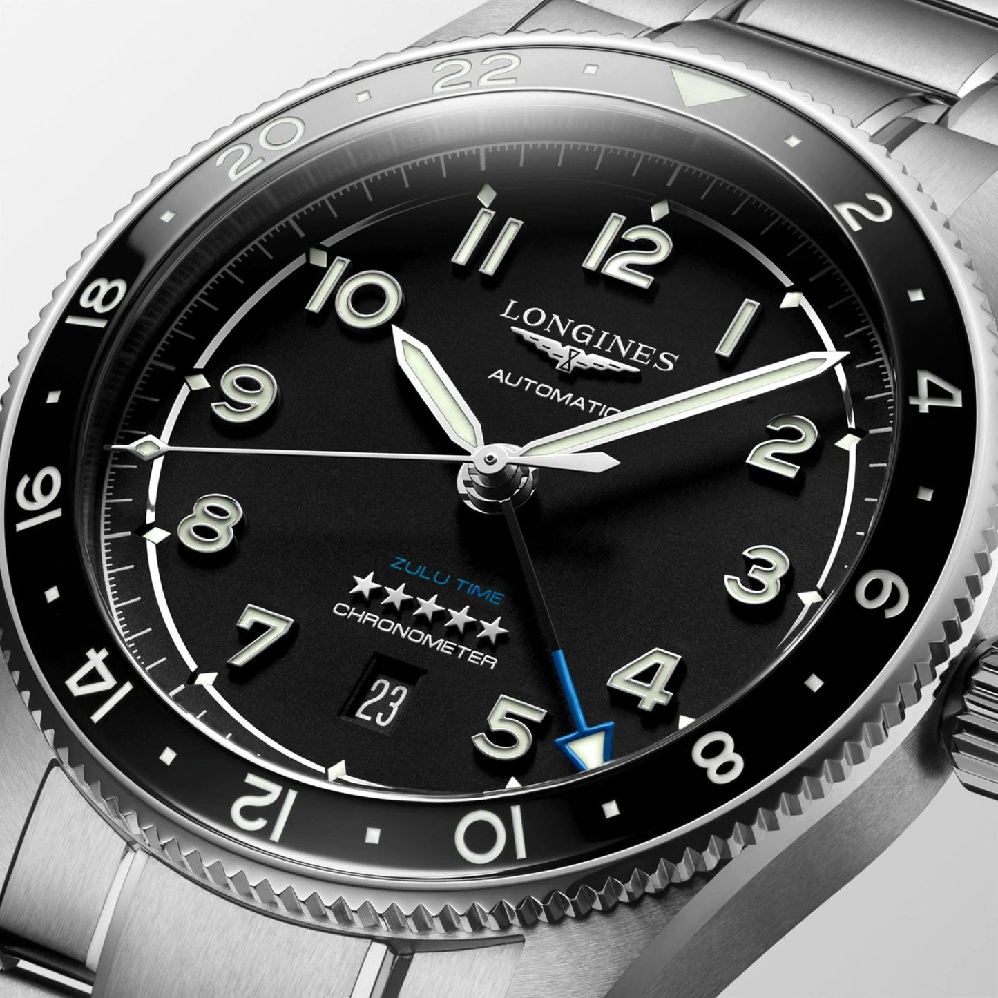 Longines orologio Spirit Zulu Time 42mm nero automatico acciaio L3.812.4.53.6