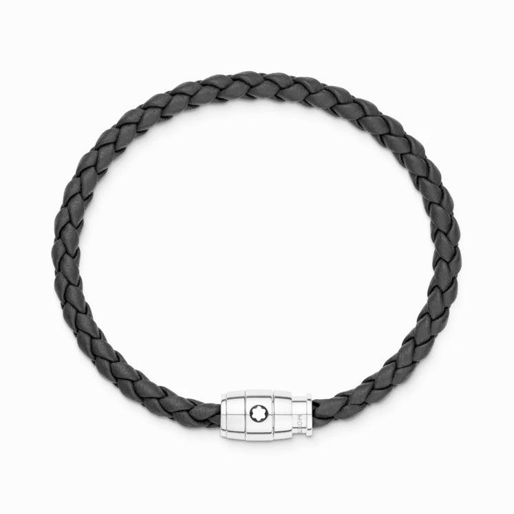 Montblanc bracciale pelle intrecciata nera chiusura a 3 anelli misura M 130896 63