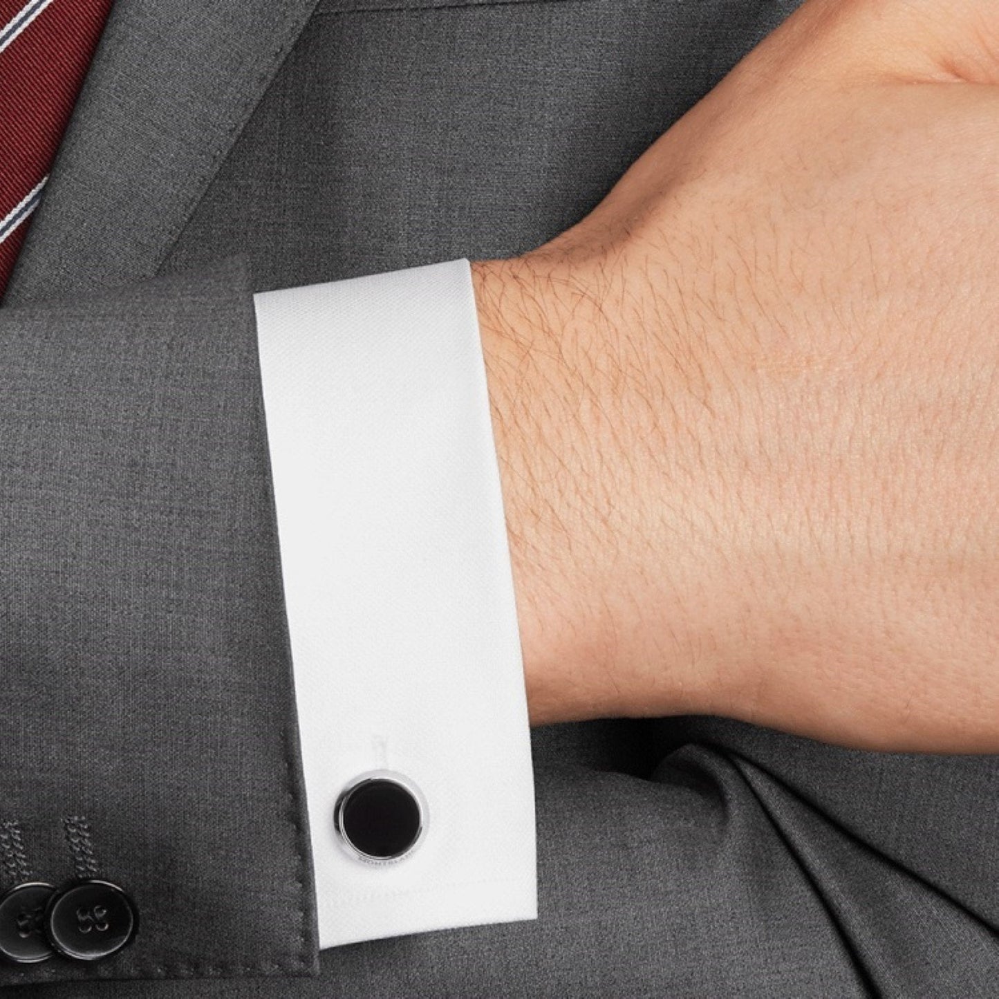 Montblanc gemelli Meisterstück rotondi in acciaio con inserto in onice 112896