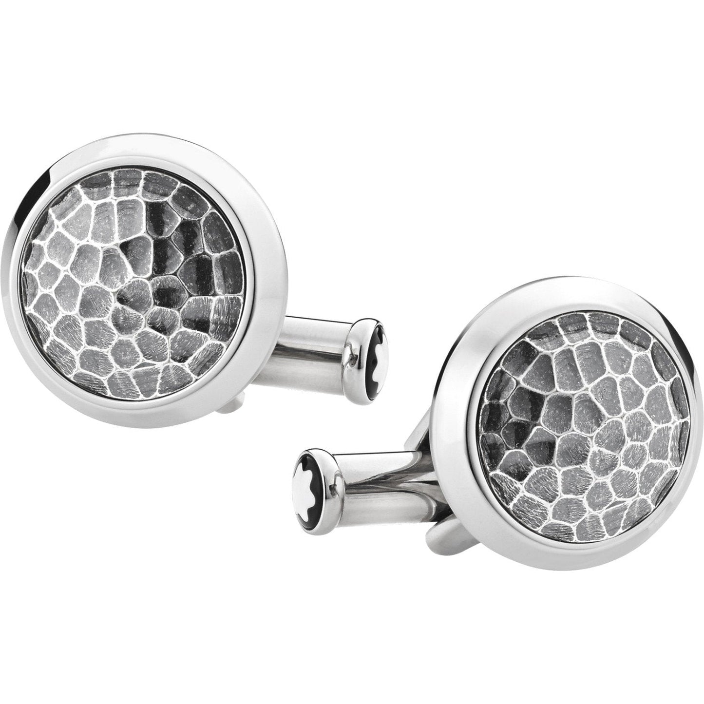 Montblanc gemelli rotondi di acciaio pregiato con inserto martellato 124207