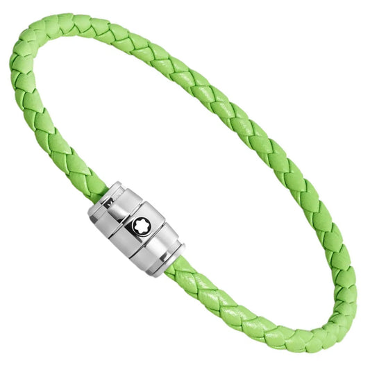Montblanc bracciale in acciaio a 3 anelli e pelle Meisterstück Lime misura L 13429268