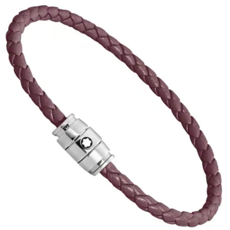 Montblanc bracciale in acciaio a 3 anelli e pelle Meisterstück Cassis misura L 13431368