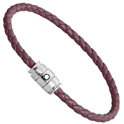 Montblanc bracciale in acciaio a 3 anelli e pelle Meisterstück Cassis misura L 13431368