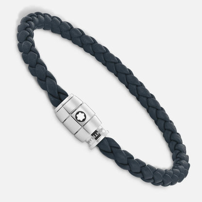 Montblanc bracciale in acciaio a 3 anelli e pelle Meisterstück Blu avio misura L 13601468