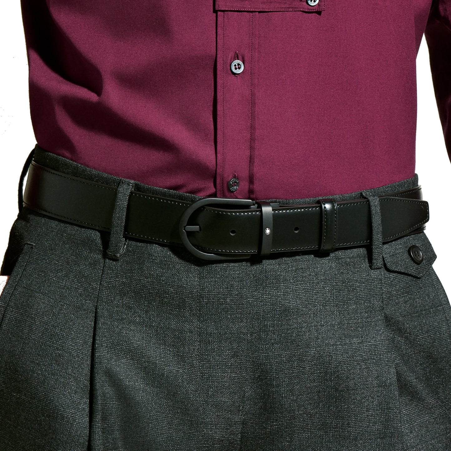 Montblanc cintura 35 mm pelle nera con fibbia a ferro di cavallo 199650