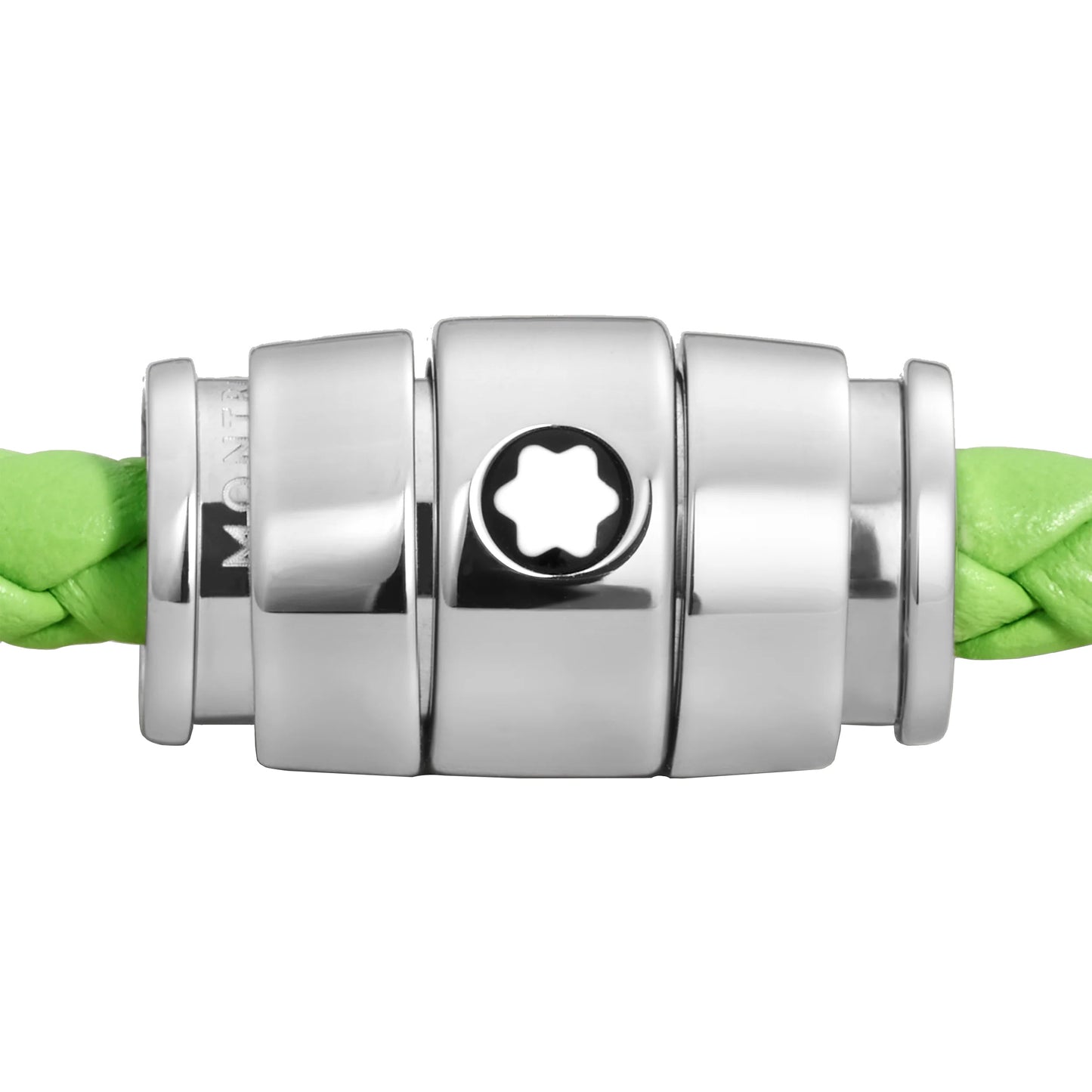 Montblanc bracciale in acciaio a 3 anelli e pelle Meisterstück Lime misura L 13429268