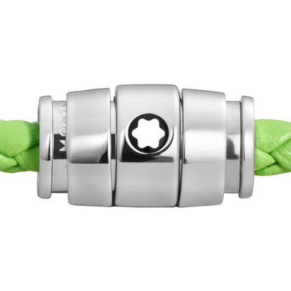Montblanc bracciale in acciaio a 3 anelli e pelle Meisterstück Lime misura L 13429268