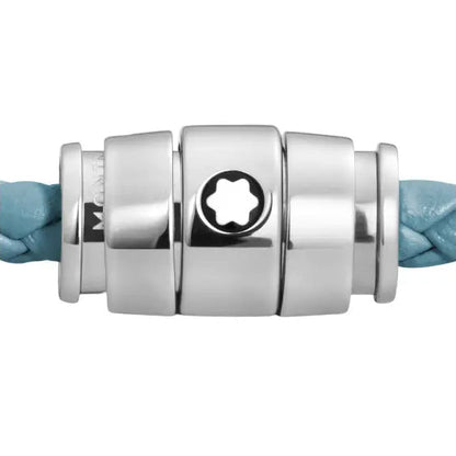 Montblanc bracciale in acciaio a 3 anelli e pelle Meisterstück Blu Fumè misura L 13429368