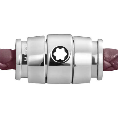 Montblanc bracciale in acciaio a 3 anelli e pelle Meisterstück Cassis misura L 13431368