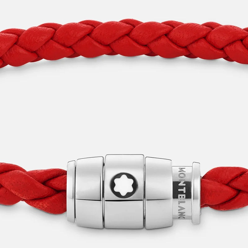 Montblanc bracciale pelle intrecciata rossa chiusura a 3 anelli misura S 130901 60