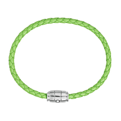 Montblanc bracciale in acciaio a 3 anelli e pelle Meisterstück Lime misura L 13429268