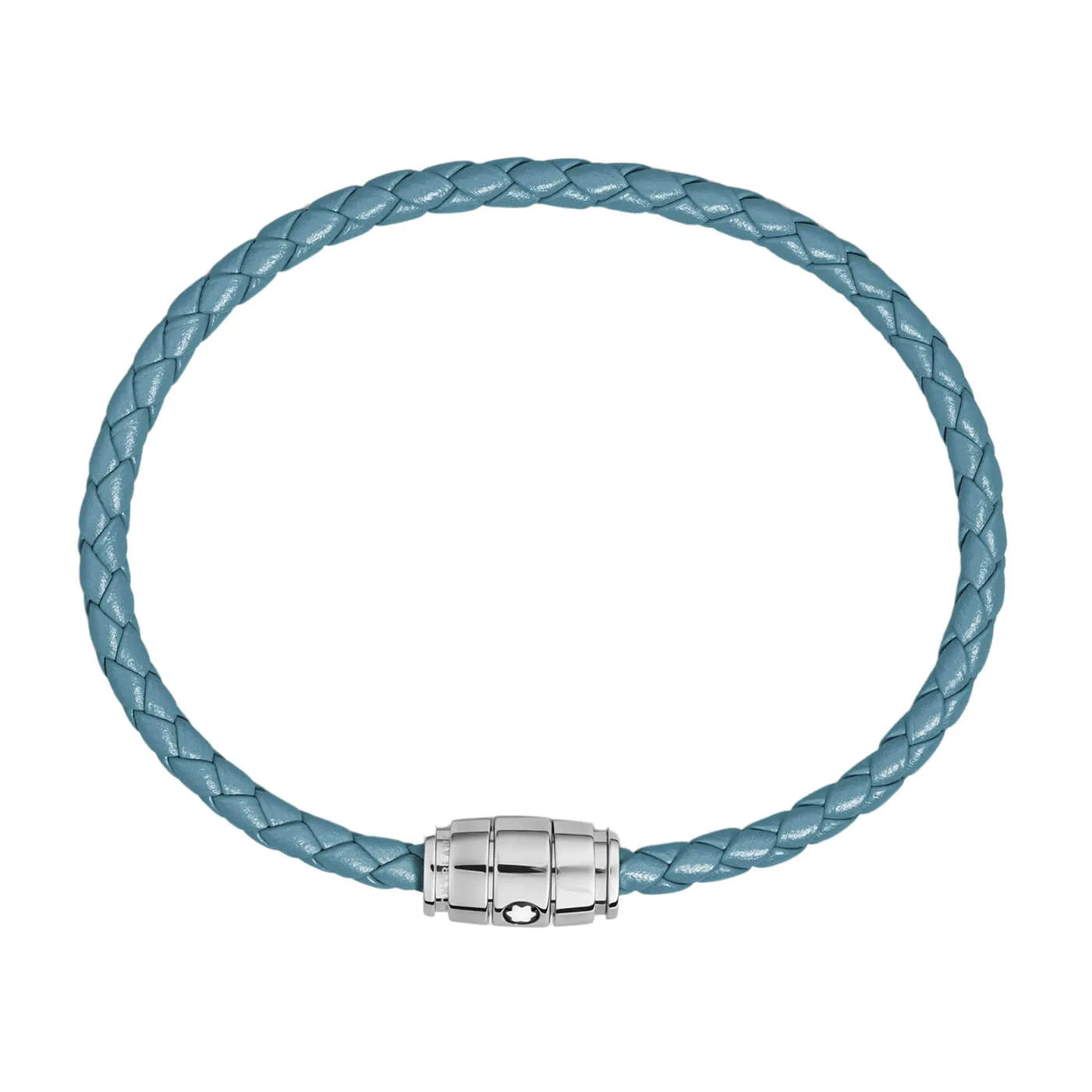 Montblanc bracciale in acciaio a 3 anelli e pelle Meisterstück Blu Fumè misura L 13429368