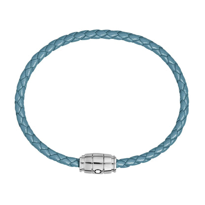 Montblanc bracciale in acciaio a 3 anelli e pelle Meisterstück Blu Fumè misura L 13429368