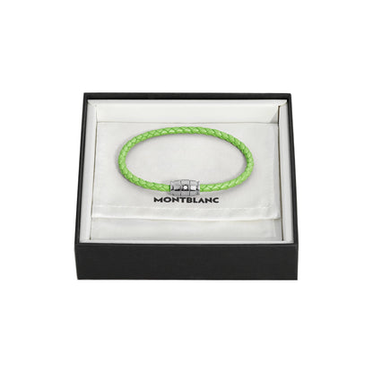 Montblanc bracciale in acciaio a 3 anelli e pelle Meisterstück Lime misura L 13429268