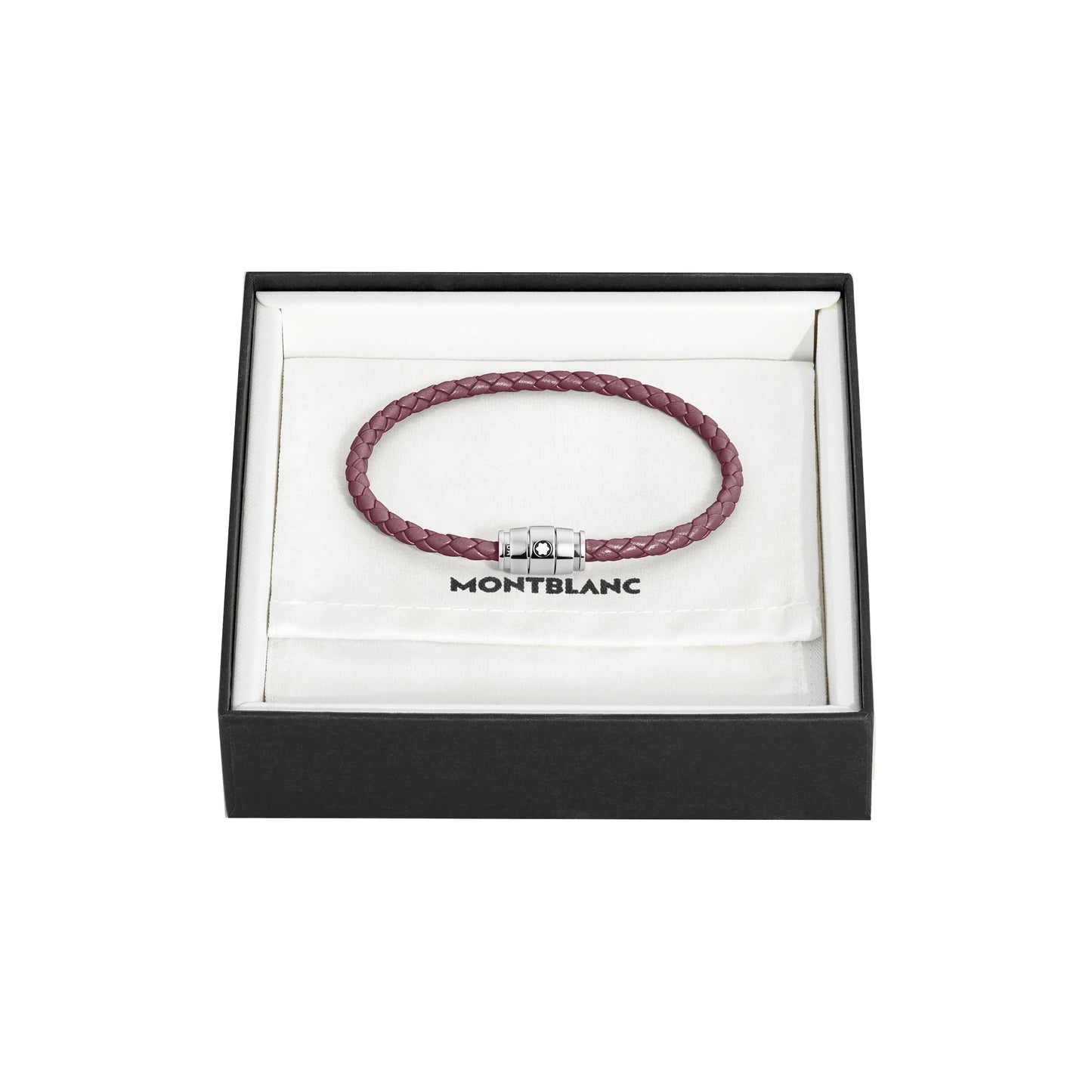 Montblanc bracciale in acciaio a 3 anelli e pelle Meisterstück Cassis misura L 13431368