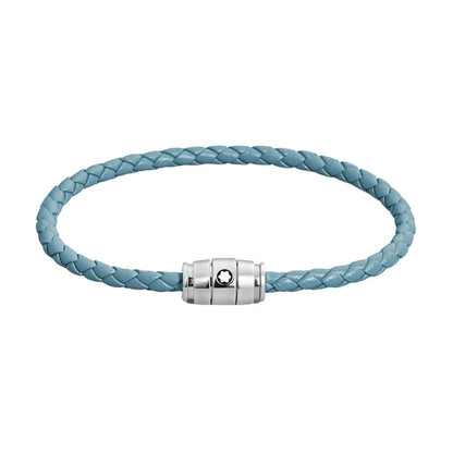Montblanc bracciale in acciaio a 3 anelli e pelle Meisterstück Blu Fumè misura L 13429368