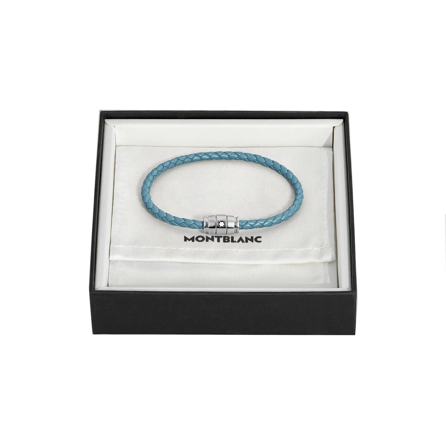Montblanc bracciale in acciaio a 3 anelli e pelle Meisterstück Blu Fumè misura L 13429368