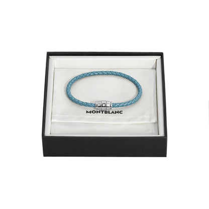 Montblanc bracciale in acciaio a 3 anelli e pelle Meisterstück Blu Fumè misura L 13429368