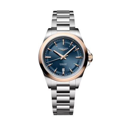 Longines orologio Conquest 30mm blu automatico acciaio finiture PVD oro rosa L3.320.5.92.6
