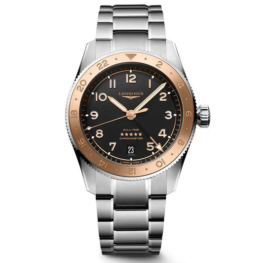 Longines orologio Spirit Zulu Time 1925 39mm nero automatico oro acciaio L3.803.5.53.6