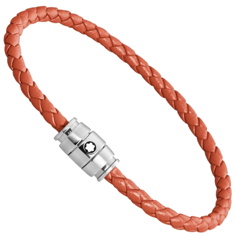 Montblanc bracciale in acciaio a 3 anelli e pelle Meisterstück Cayenne misura L 13429168