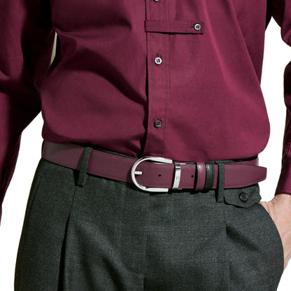 Montblanc cintura reversibile 35 mm pelle nera/cassis con fibbia a ferro di cavallo 199638