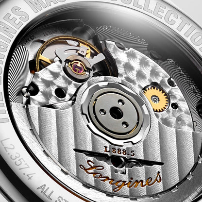 Longines orologio Master Collection 34mm arancione diamanti automatico acciaio L2.357.4.08.6