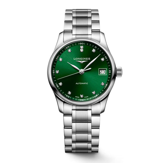 Longines orologio Master Collection 34mm verde diamanti automatico acciaio L2.357.4.99.6