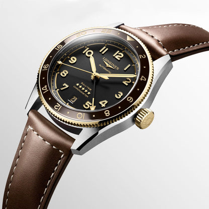 Longines orologio Spirit Zulu Time 39mm nero automatico acciaio e oro giallo 18kt L3.802.5.53.2