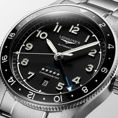 Longines orologio Spirit Zulu Time 42mm nero automatico acciaio L3.812.4.53.6