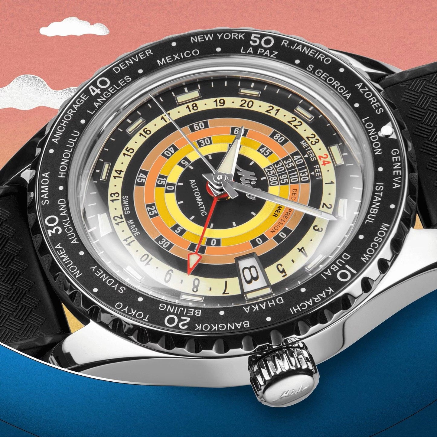 Mido orologio Ocean Star Decompression Worldtimer Special Edition 40mm nero automatico acciaio M026.829.17.051.00