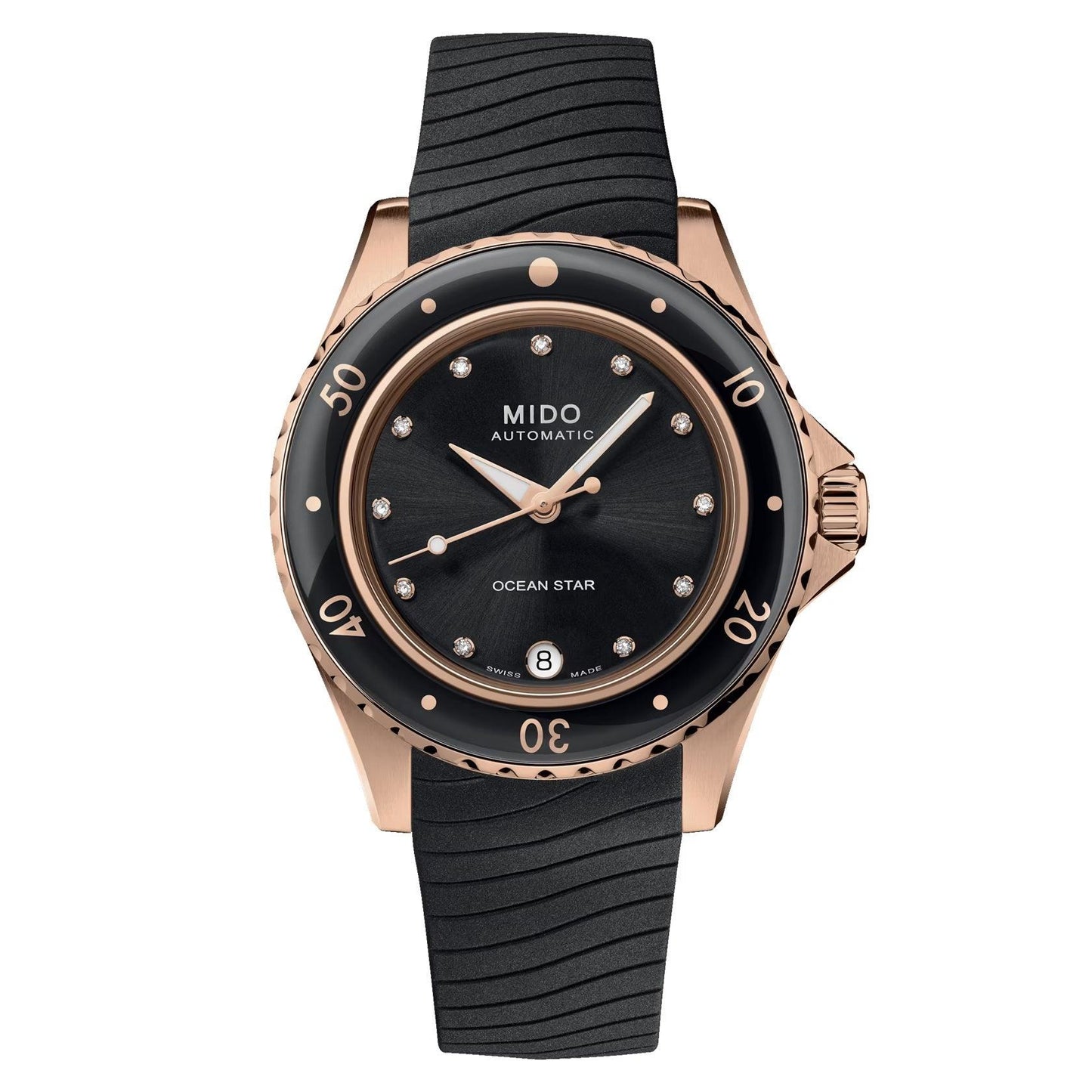 Mido orologio Ocean Star Lady 36,5mm nero automatico acciaio finitura PVD oro rosa M026.207.37.056.00