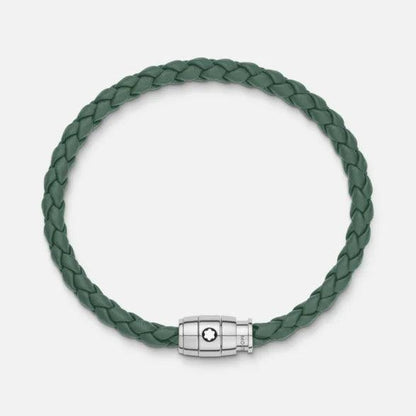 Montblanc bracciale in acciaio con chiusura a 3 anelli e pelle peltro misura L 13315268