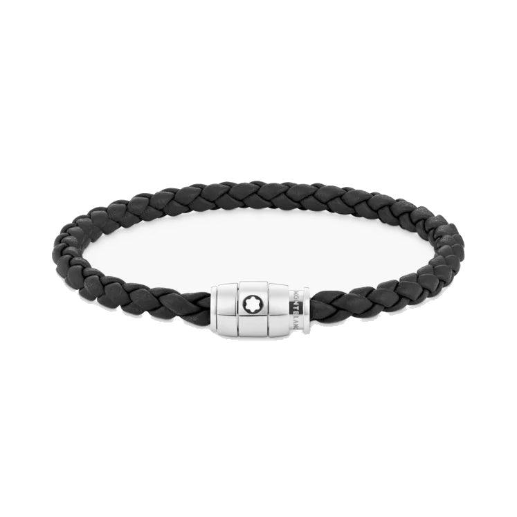 Montblanc bracciale pelle intrecciata nera chiusura a 3 anelli misura M 130896 63