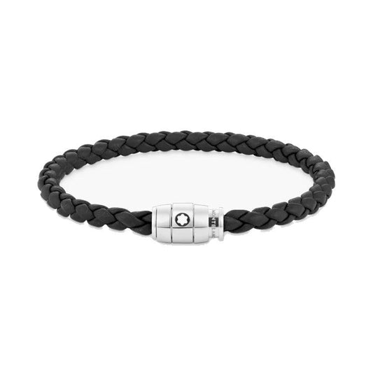 Montblanc bracciale pelle intrecciata nera chiusura a 3 anelli misura M 130896 63