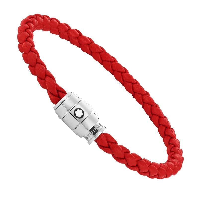 Montblanc bracciale pelle intrecciata rossa chiusura a 3 anelli misura M 130902 63