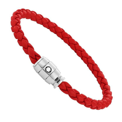 Montblanc bracciale pelle intrecciata rossa chiusura a 3 anelli misura M 130902 63