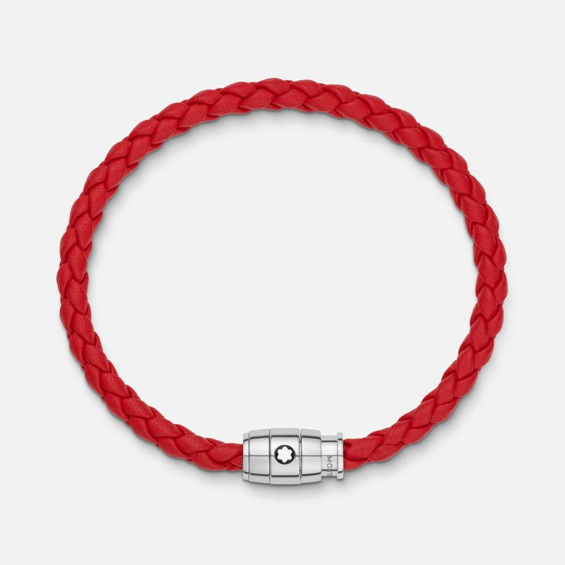 Montblanc bracciale pelle intrecciata rossa chiusura a 3 anelli misura M 130902 63