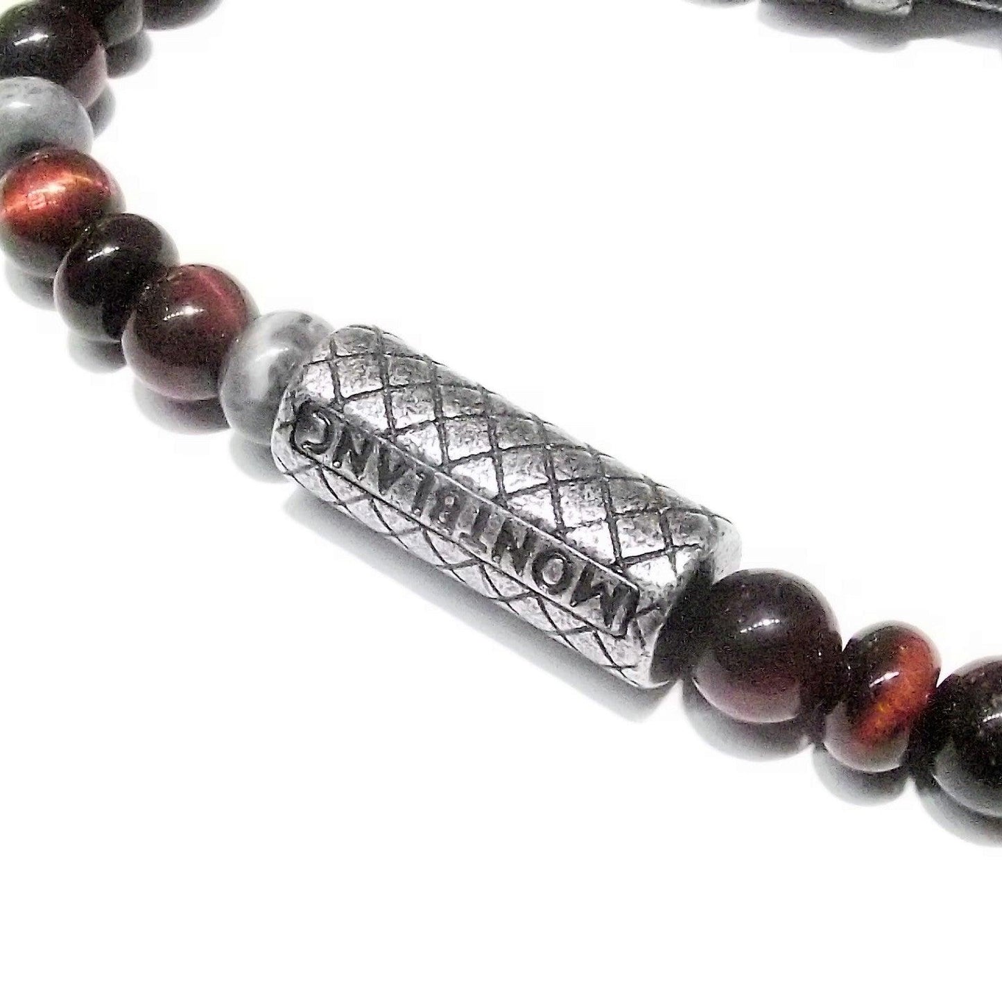 Montblanc bracciale Wrap Me con sfere in occhio di tigre argento 925 misura L 12616368