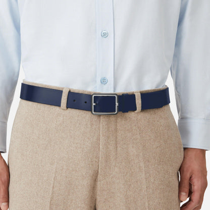 Montblanc cintura 35mm con fibbia rettangolare in pelle blu/grigio reversibile misura regolabile 131193