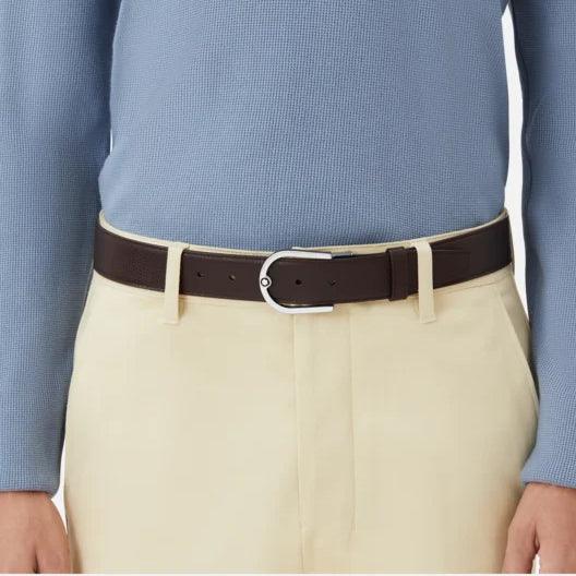 Montblanc cintura 35mm fibbia ferro di cavallo pelle granulata reversibile ebano/nero 198632