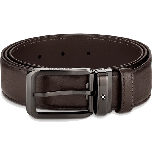 Montblanc cintura 35mm fibbia rettangolare pelle marrone sfumata 129456