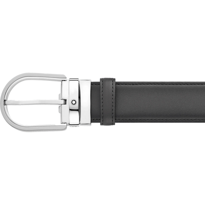 Montblanc cintura da 35 mm in pelle grigia con fibbia a ferro di cavallo 129437