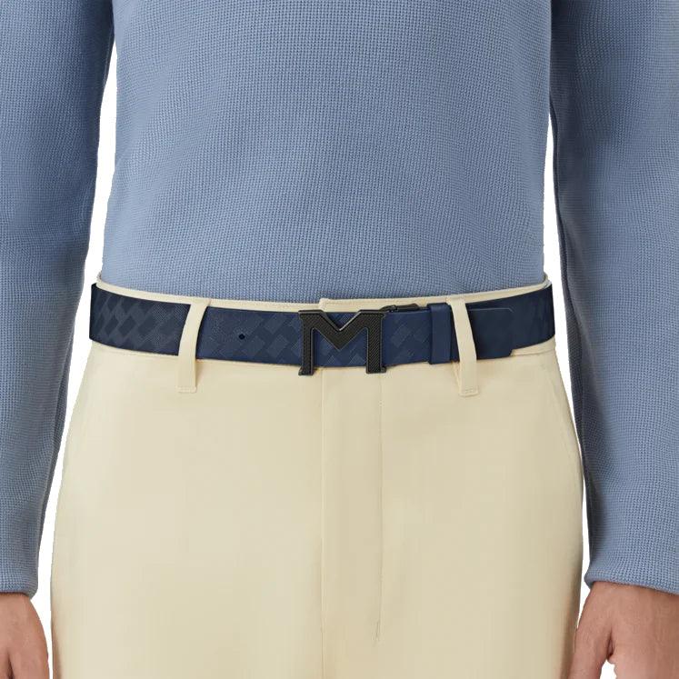 Montblanc cintura reversibile con fibbia M Extrem 3.0 blu/nera liscia 198648