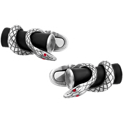 Montblanc gemelli a barra in argento con dettaglio serpente e finitura rutenio nero 124059