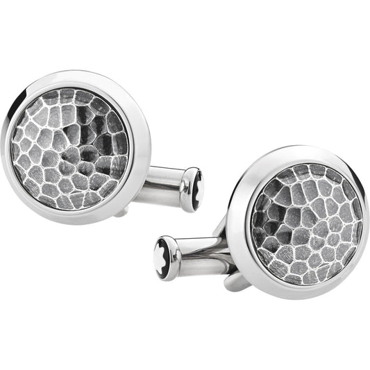 Montblanc gemelli rotondi di acciaio pregiato con inserto martellato 124207