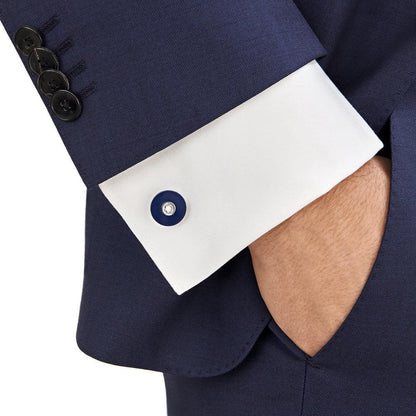 Montblanc gemelli rotondi di acciaio pregiato con resina blu 123812