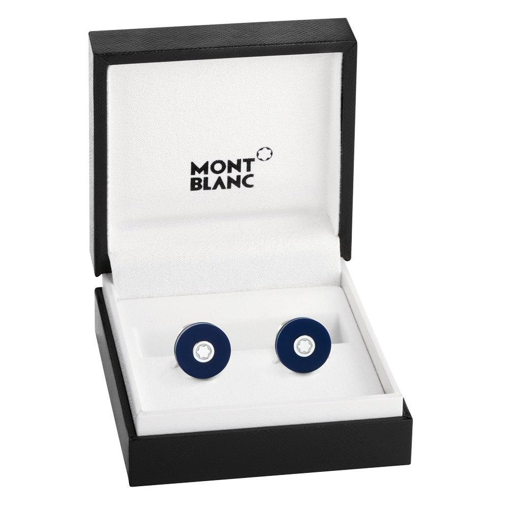 Montblanc gemelli rotondi di acciaio pregiato con resina blu 123812