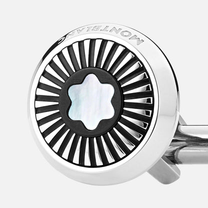 Montblanc gemelli rotondi in acciaio motivo a raggi ed emblema in madreperla 123809