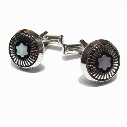 Montblanc gemelli rotondi in acciaio motivo a raggi ed emblema in madreperla 123809